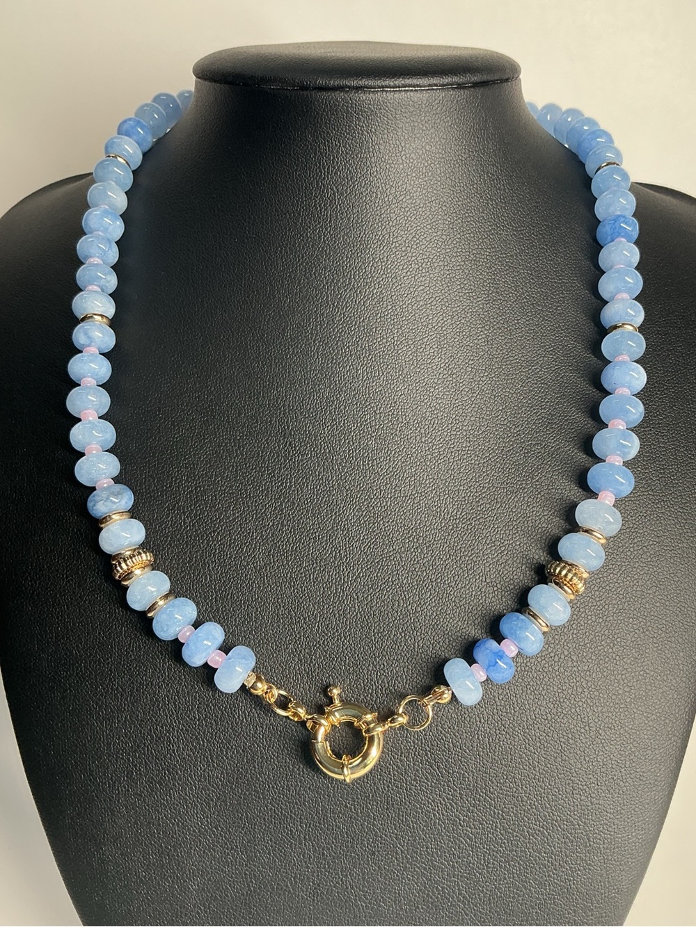 Blue Beaded Necklace with Gold Accents - Women Jewelry